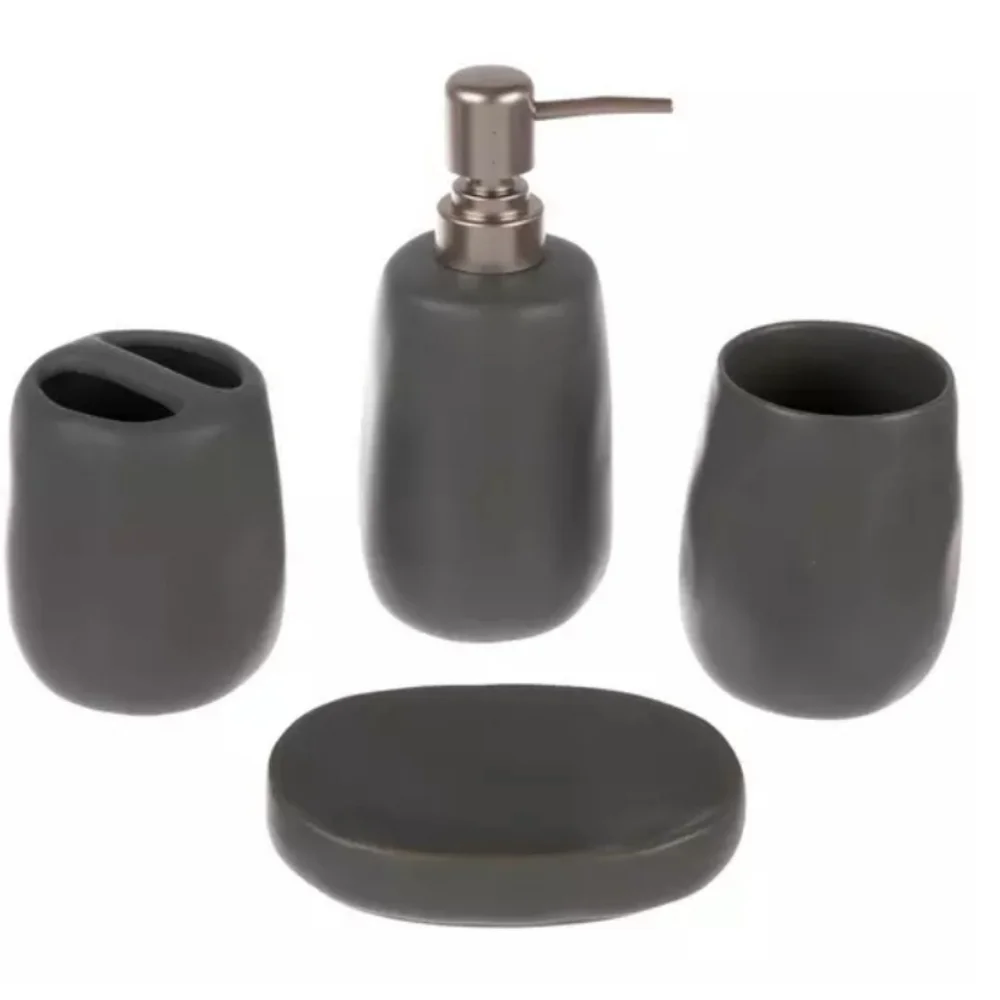 HOBBY LOBBY Gray‎ Ceramic Bathroom Accessories Set, 4-Piece